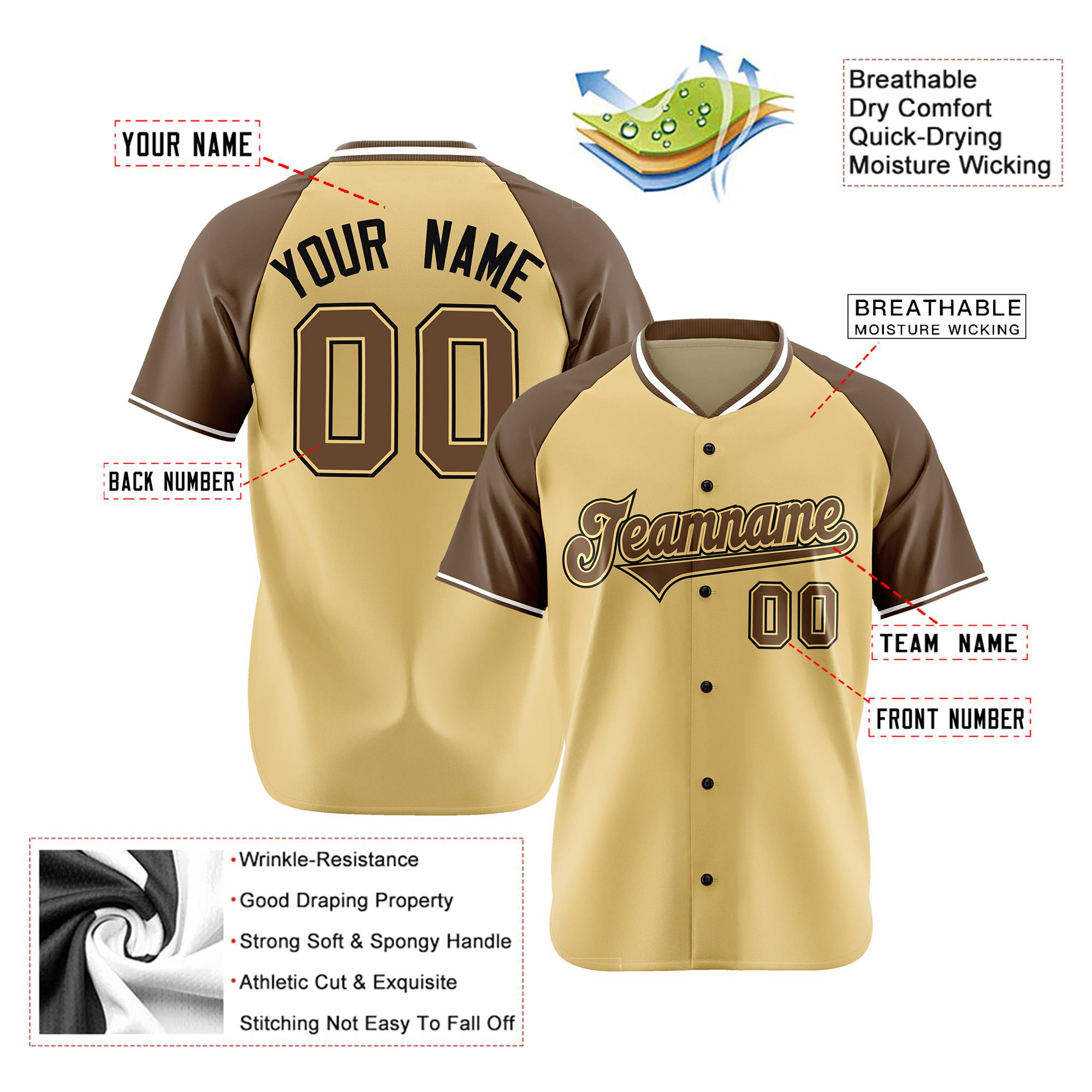 Custom Old Gold Brown Black Authentic Colored Buttons Baseball Jersey