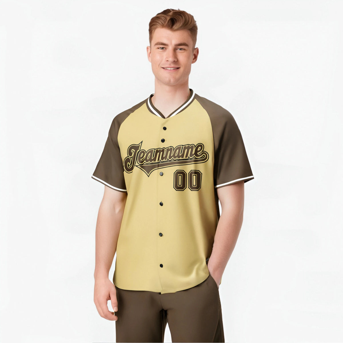 Custom Old Gold Brown Black Authentic Colored Buttons Baseball Jersey