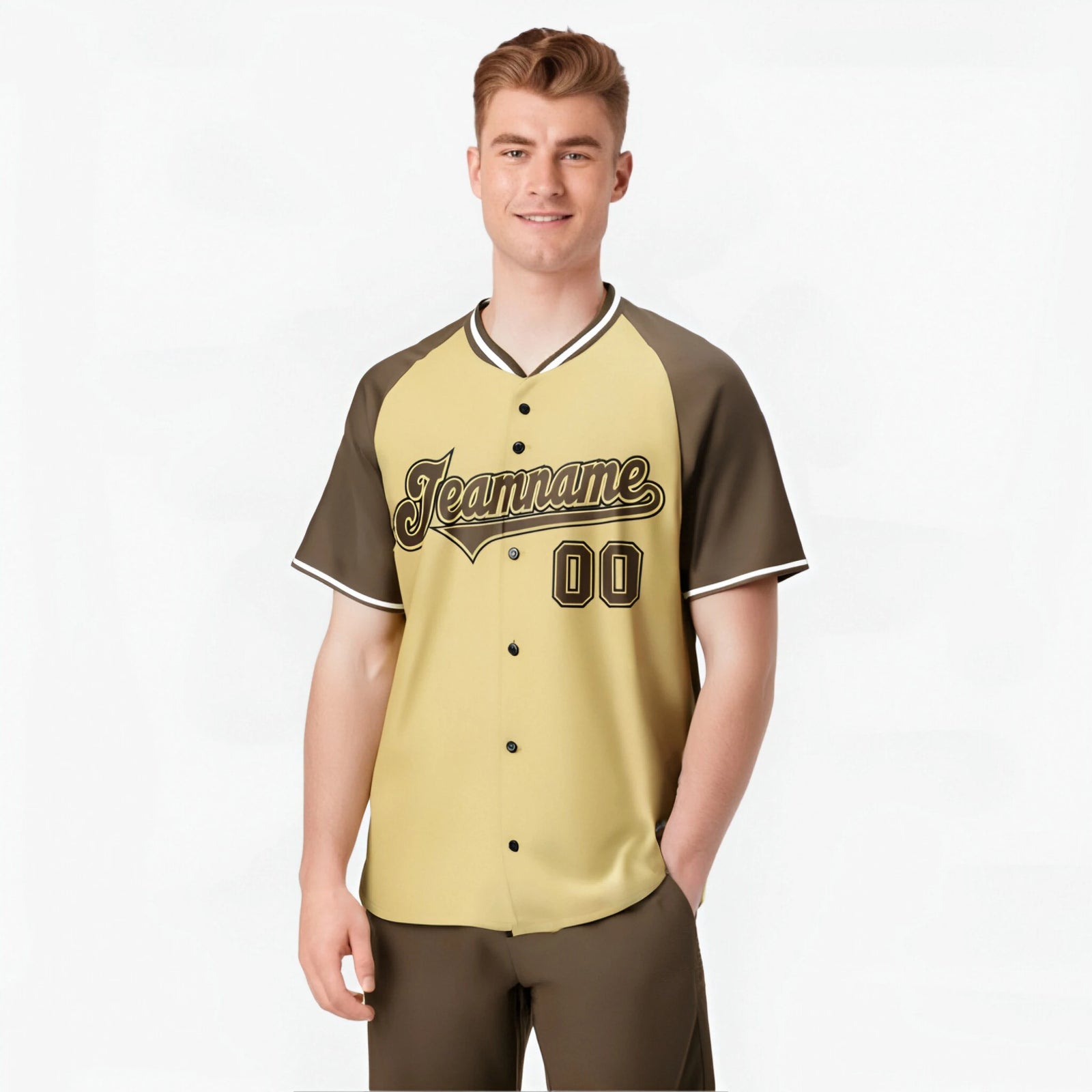Custom Old Gold Brown Black Authentic Colored Buttons Baseball Jersey