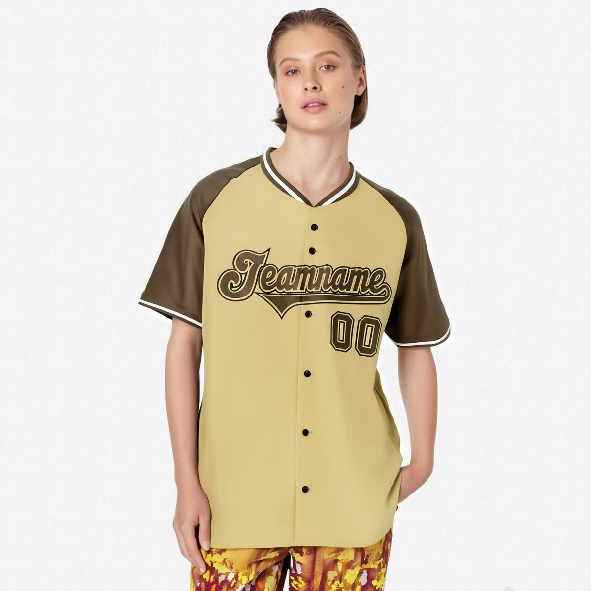 Custom Old Gold Brown Black Authentic Colored Buttons Baseball Jersey