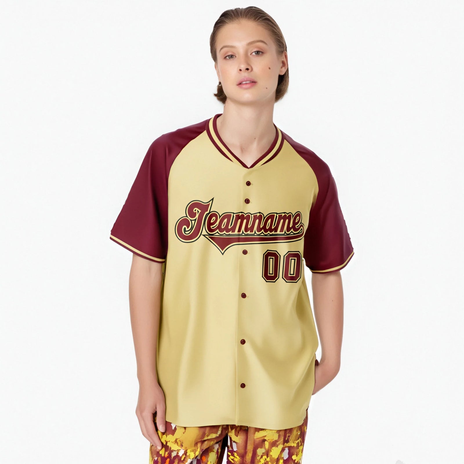 Custom Old Gold Burgundy Black Authentic Colored Buttons Baseball Jersey