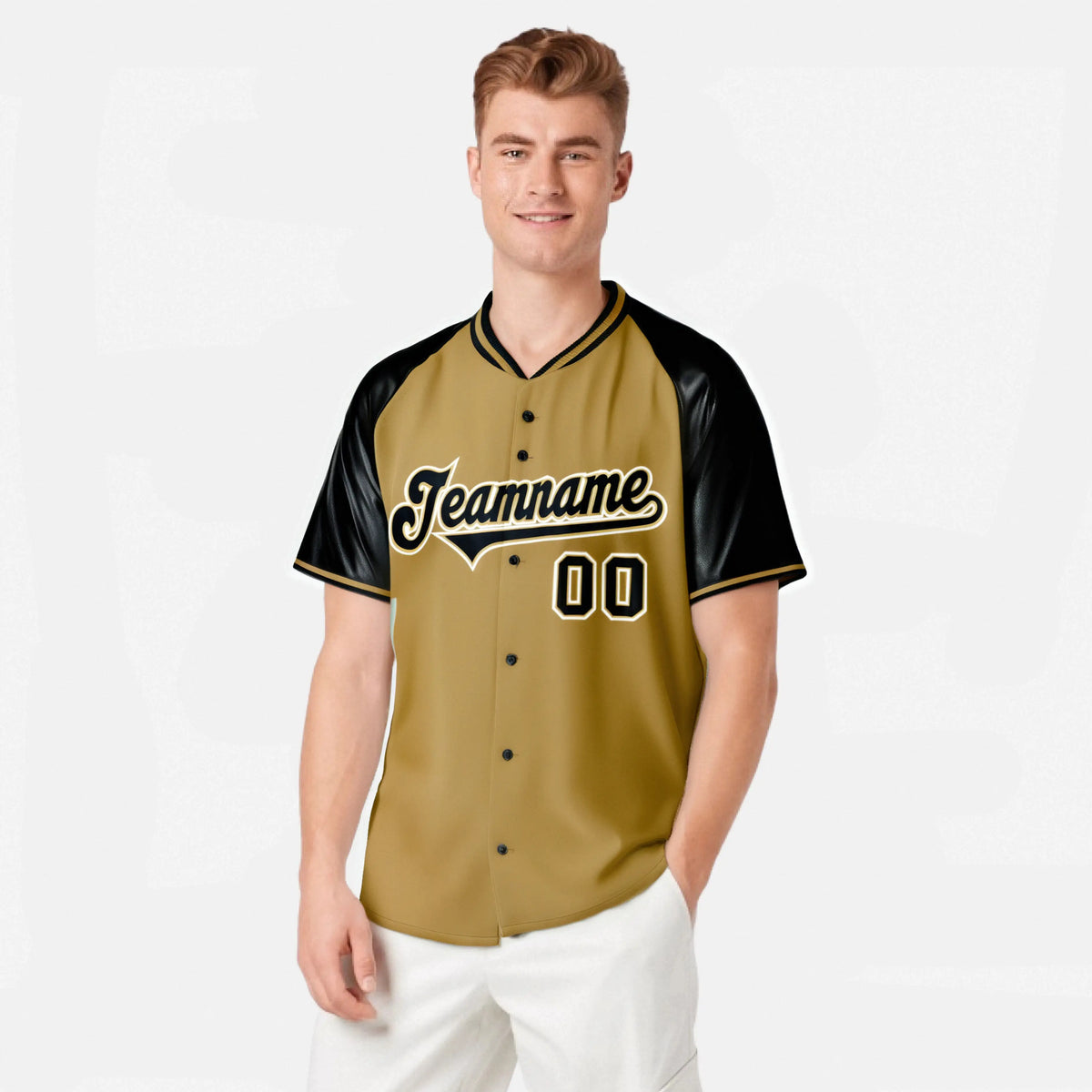 Custom Brown Black White Authentic Colored Buttons Baseball Jersey