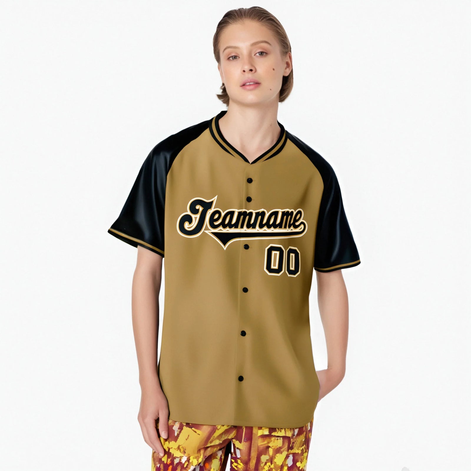 Custom Brown Black White Authentic Colored Buttons Baseball Jersey