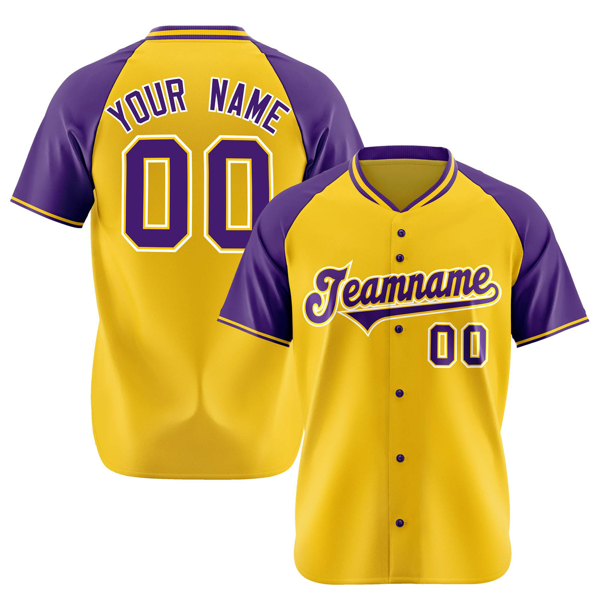 Custom Yellow Purple White Authentic Colored Buttons Baseball Jersey