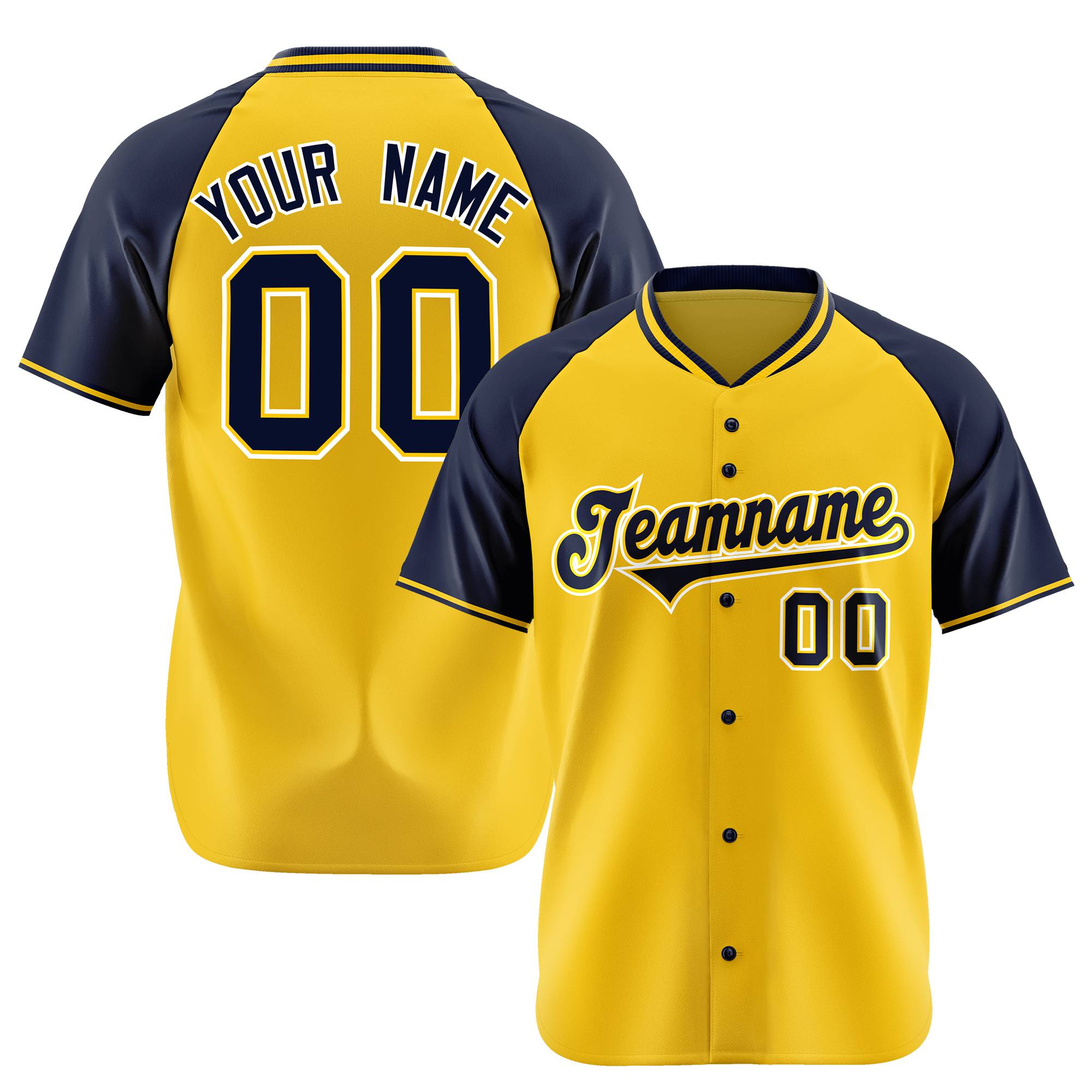 Custom Yellow Navy White Authentic Colored Buttons Baseball Jersey