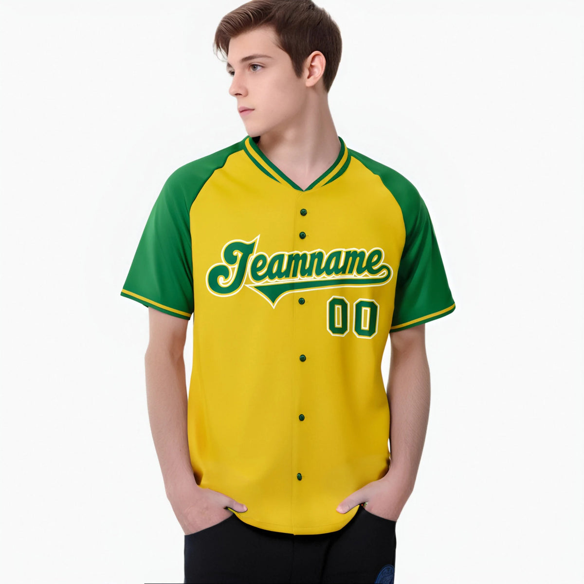 Custom Yellow Kelly Green White Authentic Colored Buttons Baseball Jersey