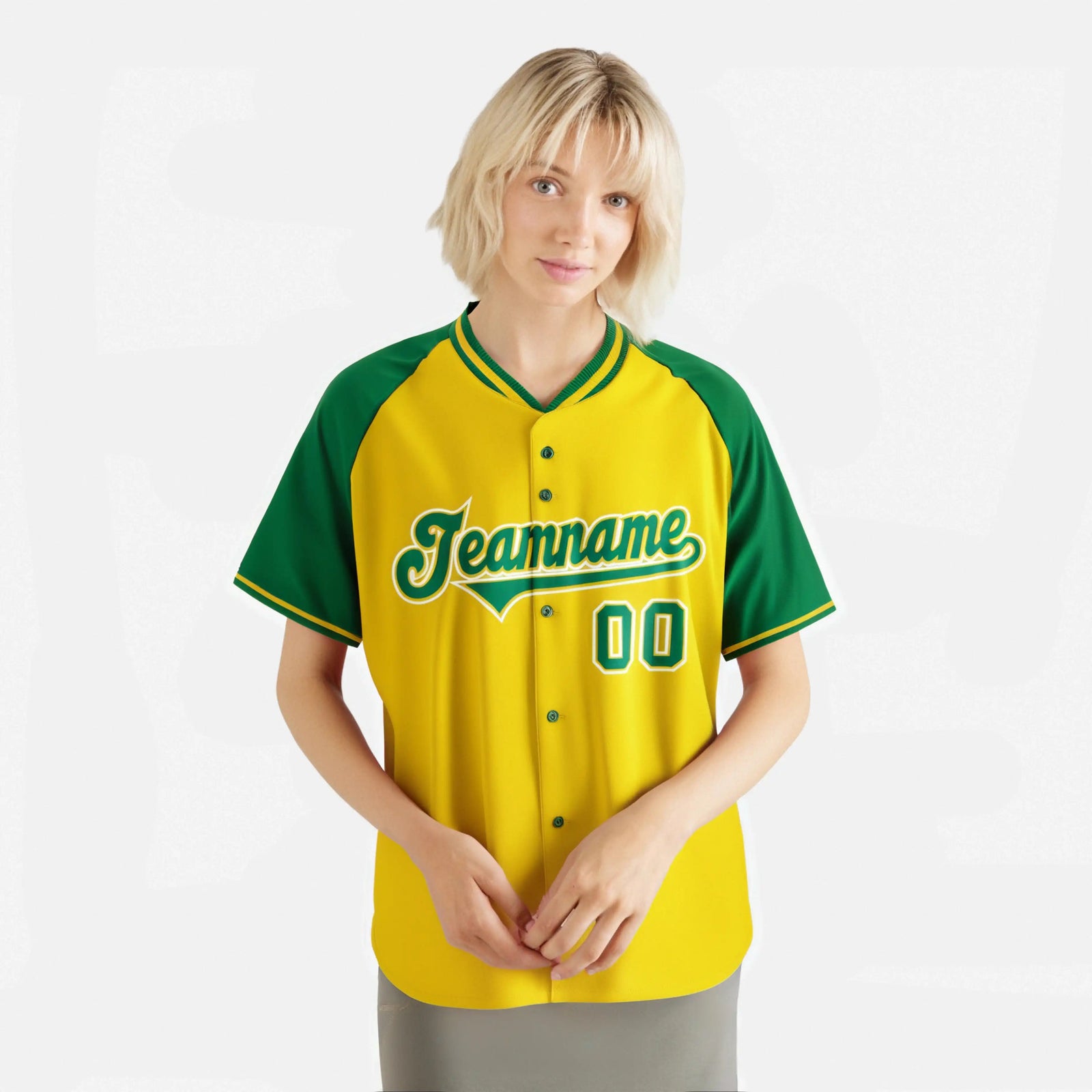 Custom Yellow Kelly Green White Authentic Colored Buttons Baseball Jersey