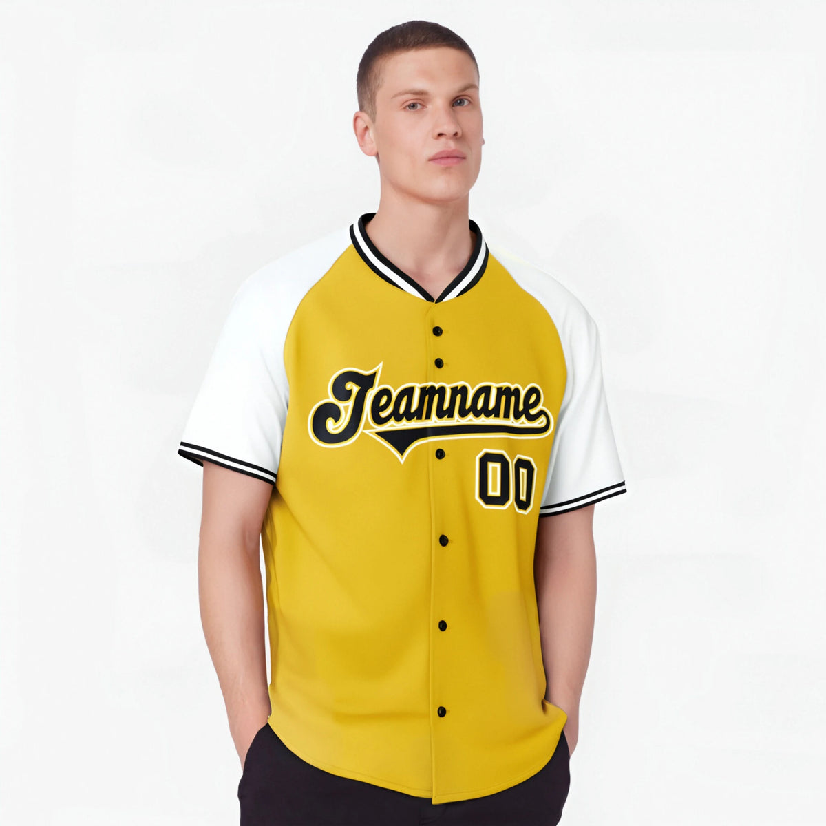 Custom Yellow White Black Authentic Colored Buttons Baseball Jersey