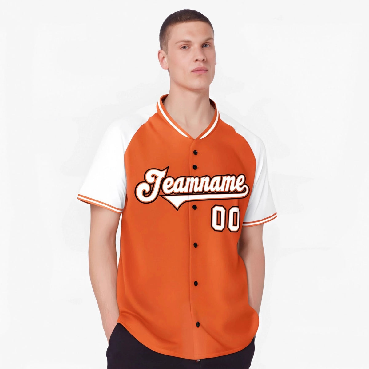 Custom Orange White Black Authentic Colored Buttons Baseball Jersey