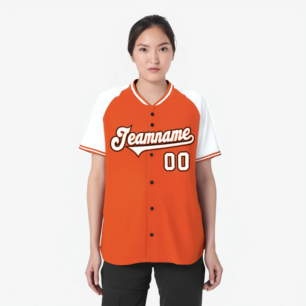 Custom Orange White Black Authentic Colored Buttons Baseball Jersey