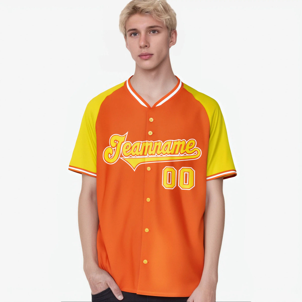 Custom Orange Yellow White Authentic Colored Buttons Baseball Jersey