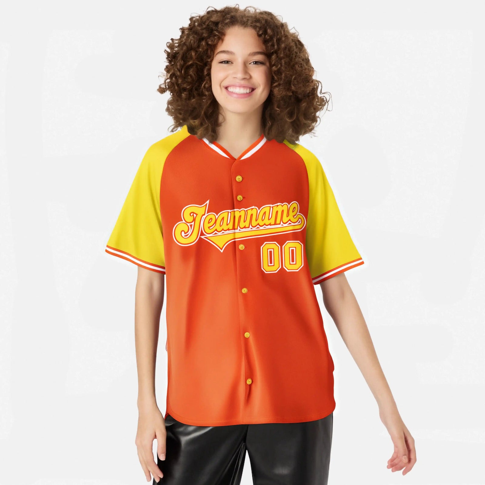Custom Orange Yellow White Authentic Colored Buttons Baseball Jersey