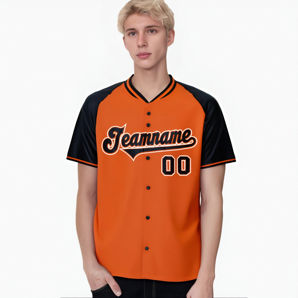 Custom Orange Black White Authentic Colored Buttons Baseball Jersey