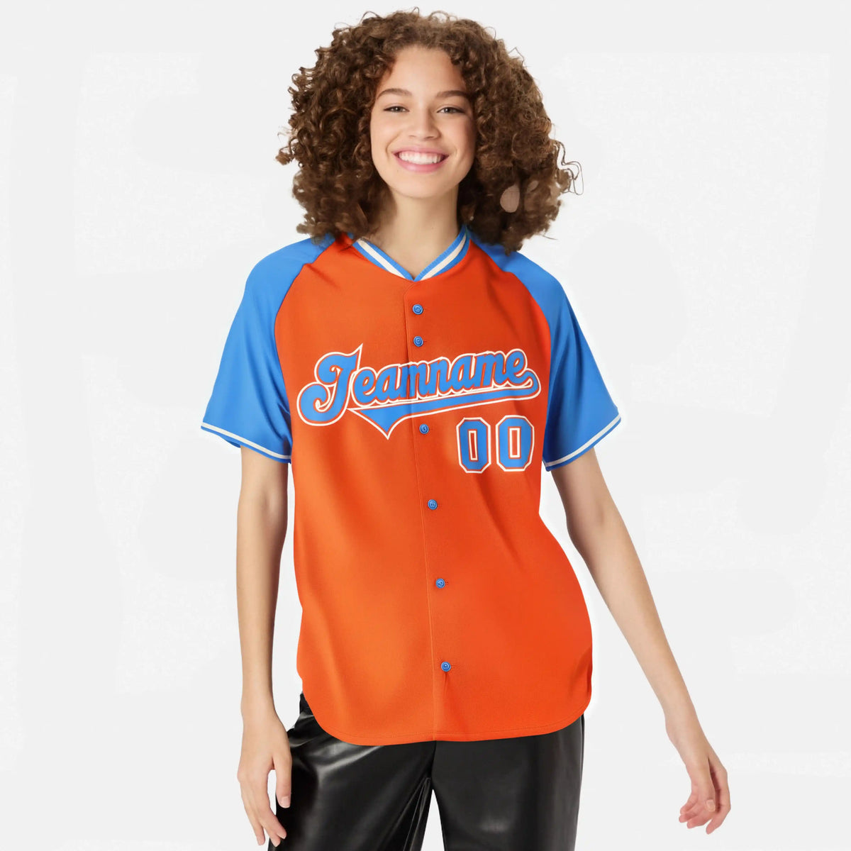 Custom Orange Blue White Authentic Colored Buttons Baseball Jersey