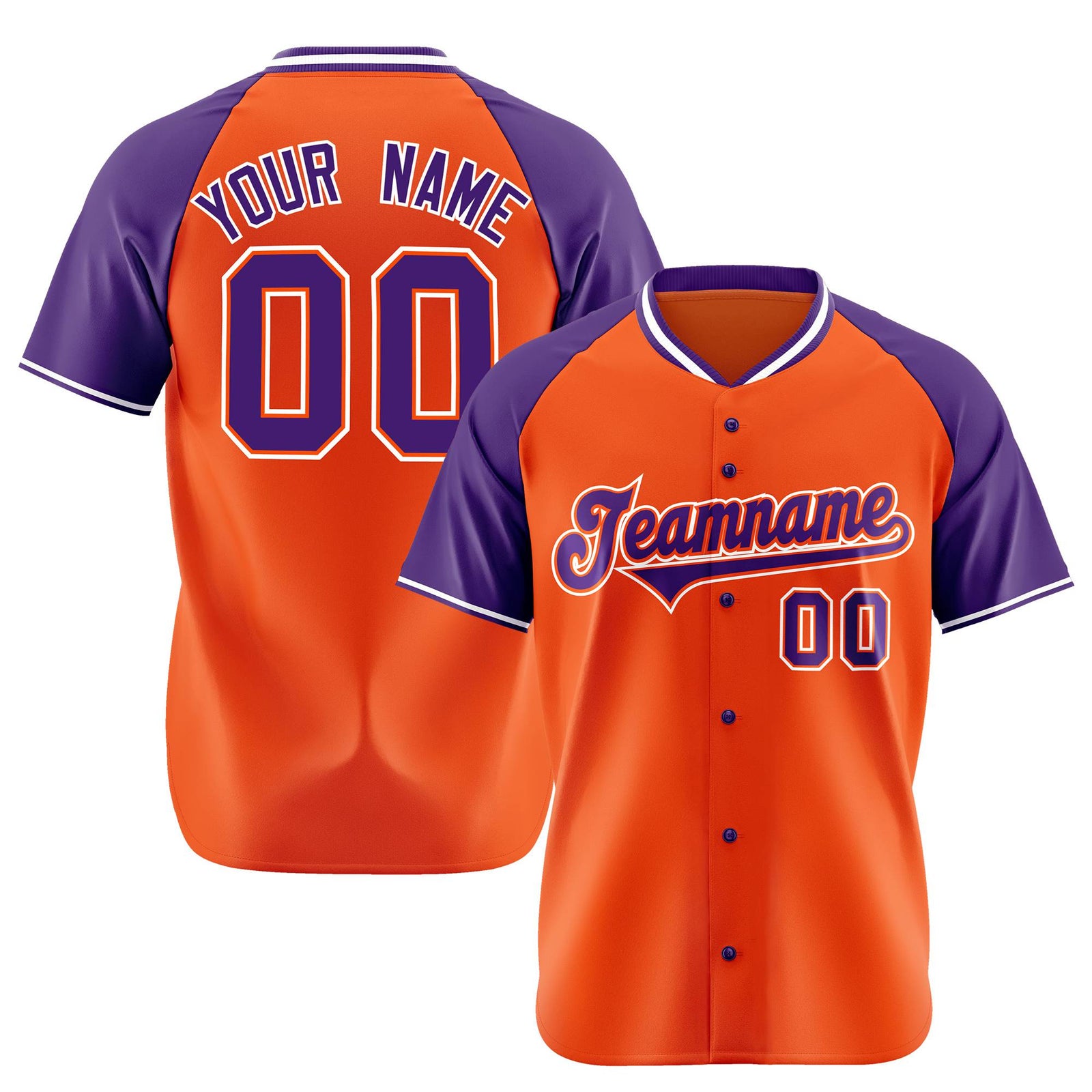 Custom Orange Purple White Authentic Colored Buttons Baseball Jersey