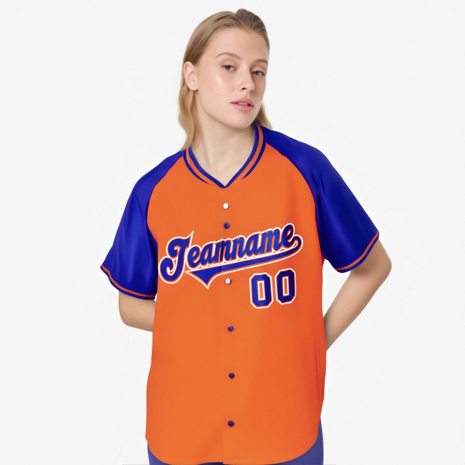Custom Orange Blue White Authentic Colored Buttons Baseball Jersey