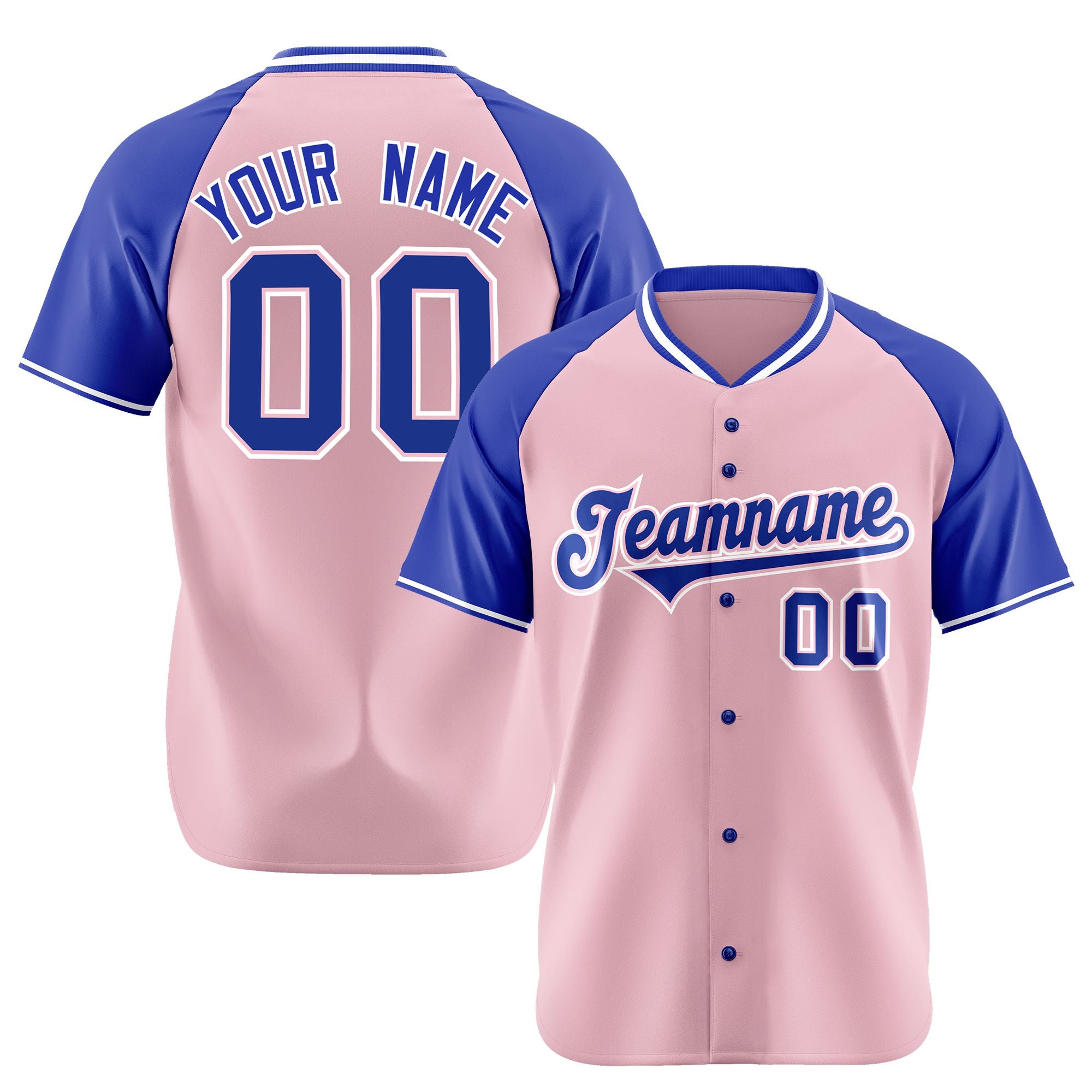 Custom Pink Blue White Authentic Colored Buttons Baseball Jersey