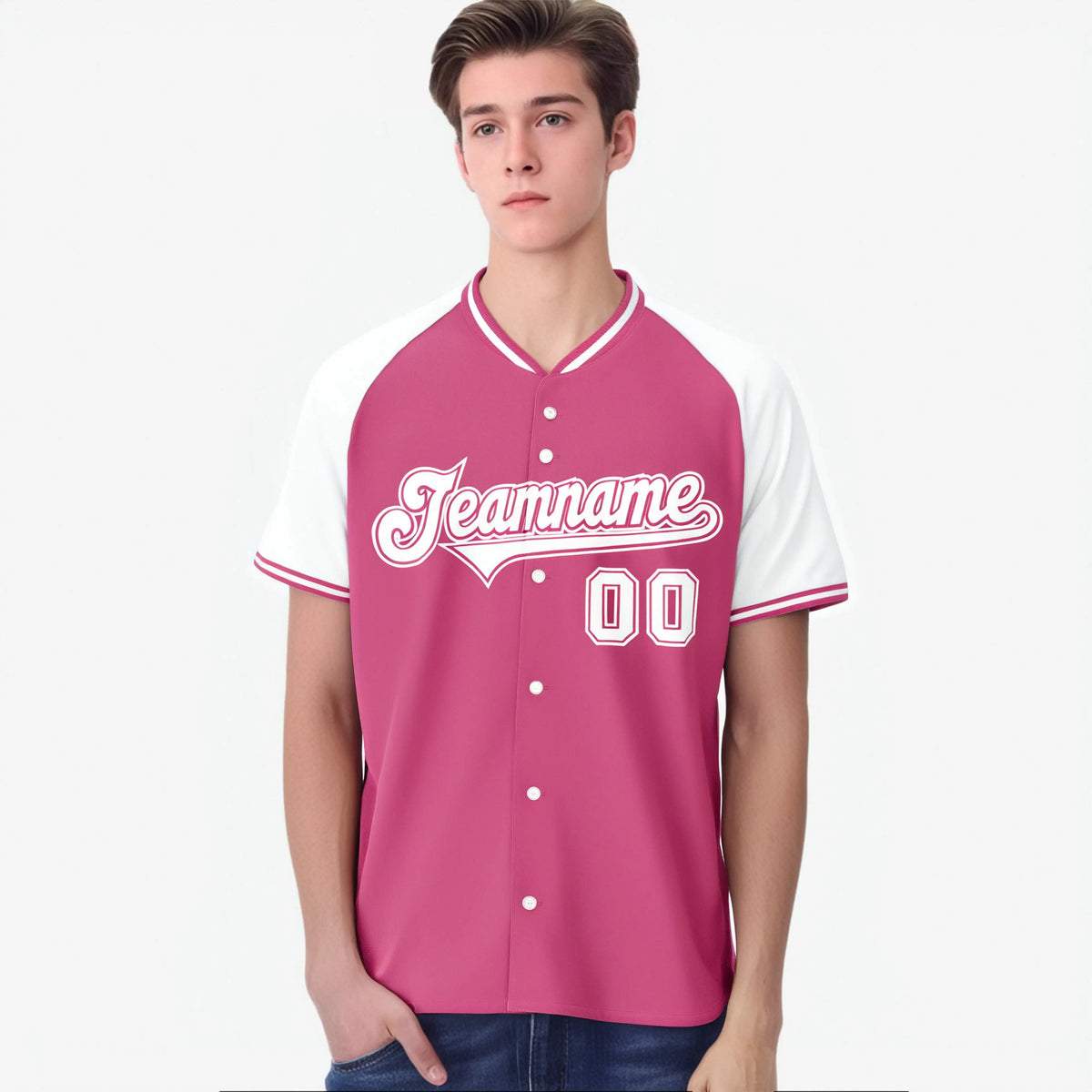 Custom Pink White Authentic Colored Buttons Baseball Jersey