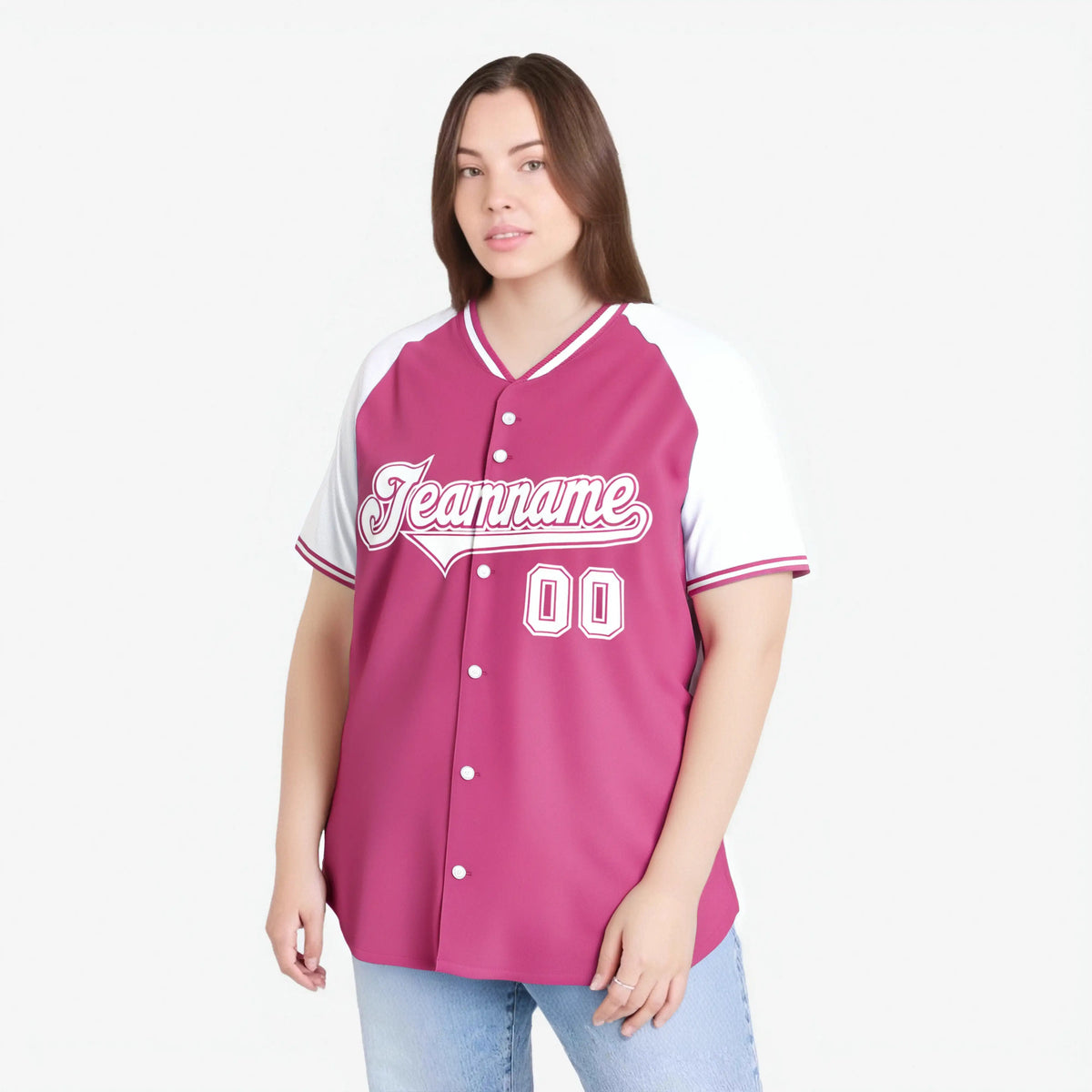 Custom Pink White Authentic Colored Buttons Baseball Jersey