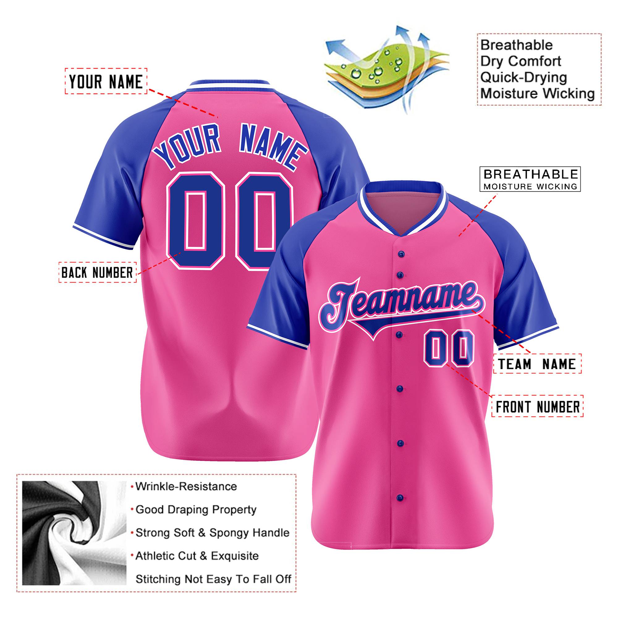 Custom Pink Purple White Authentic Colored Buttons Baseball Jersey