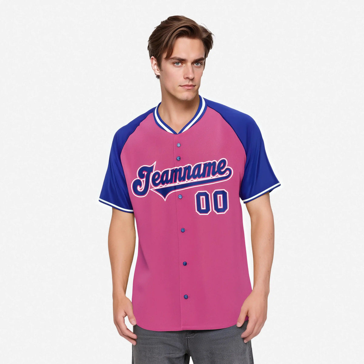 Custom Pink Purple White Authentic Colored Buttons Baseball Jersey