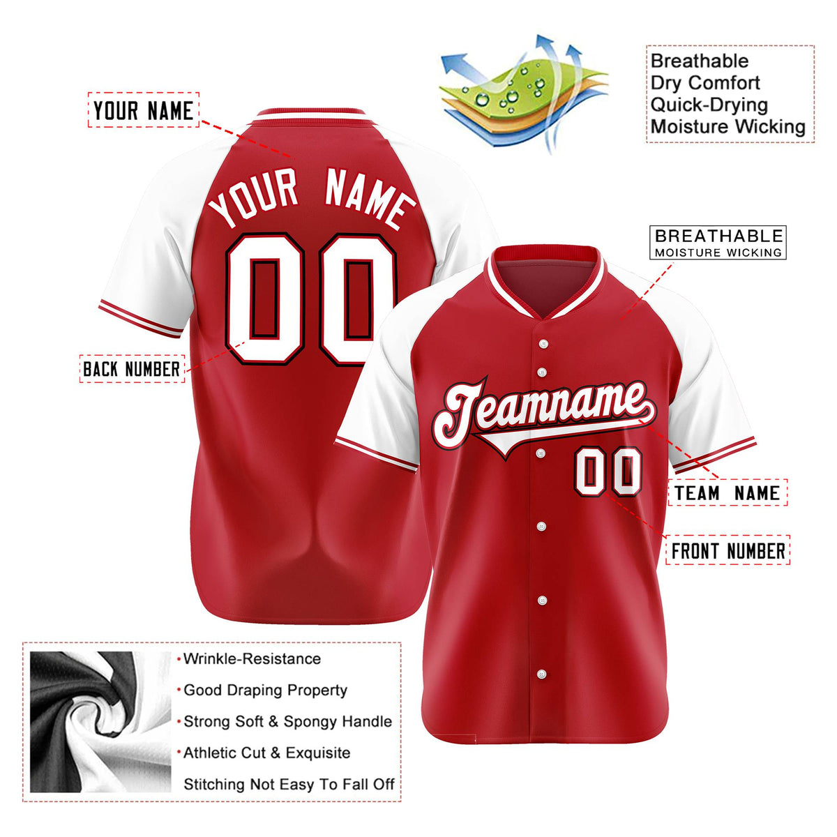 Custom Red White Black Authentic Colored Buttons Baseball Jersey