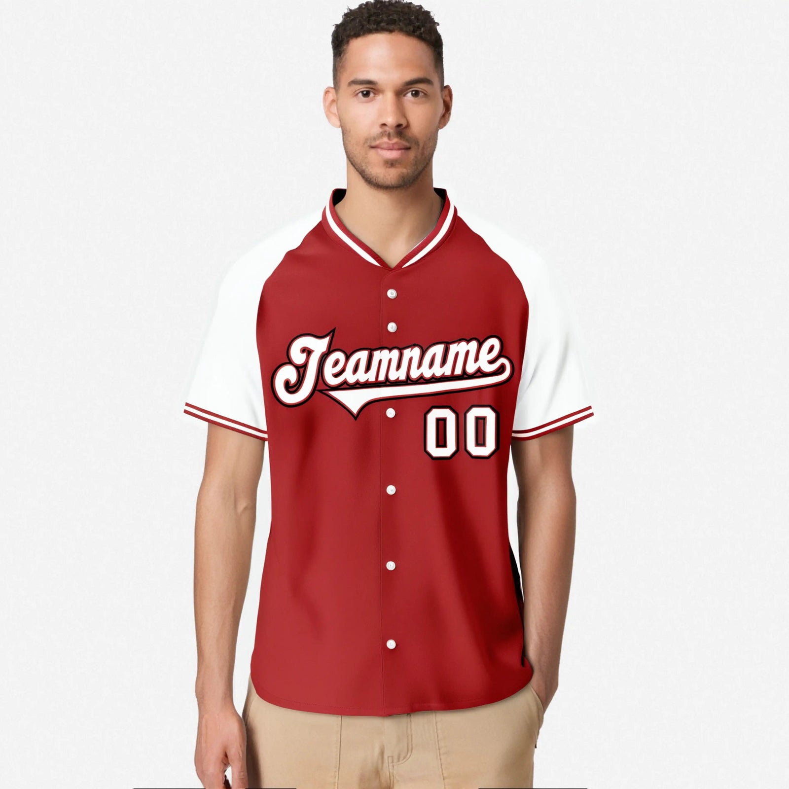 Custom Red White Black Authentic Colored Buttons Baseball Jersey
