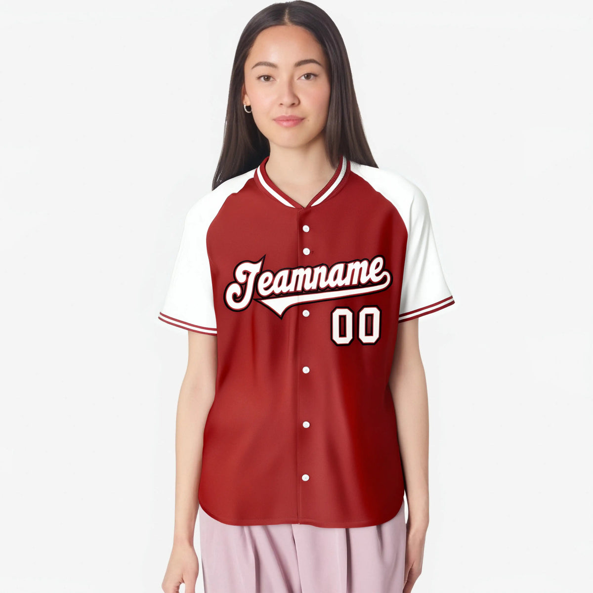 Custom Red White Black Authentic Colored Buttons Baseball Jersey