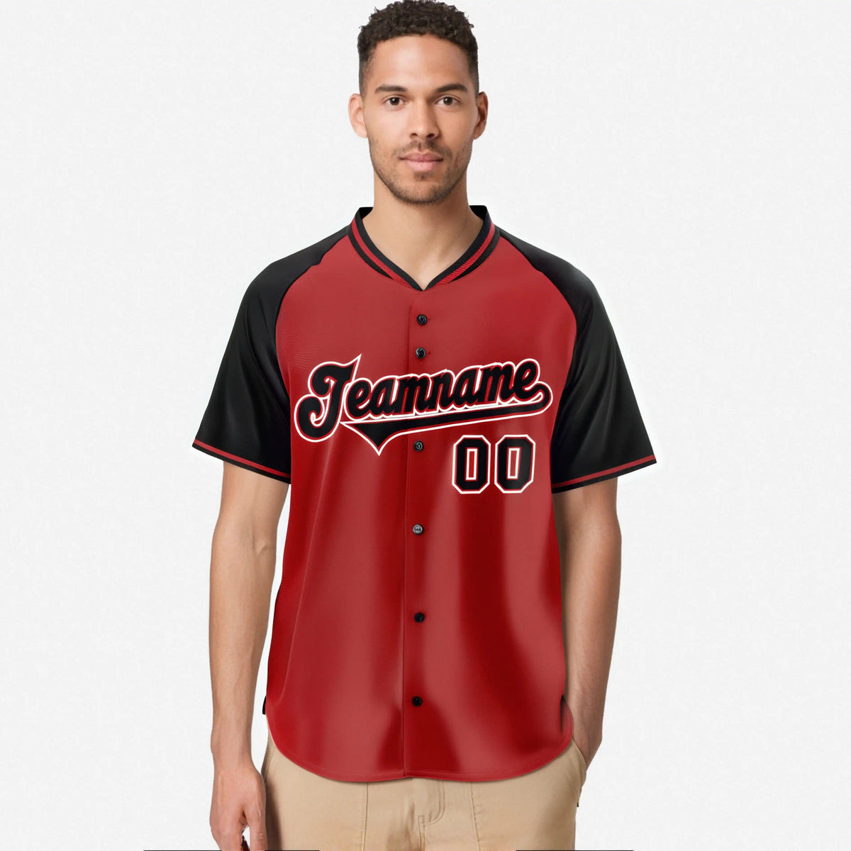 Custom Red Black White Authentic Colored Buttons Baseball Jersey
