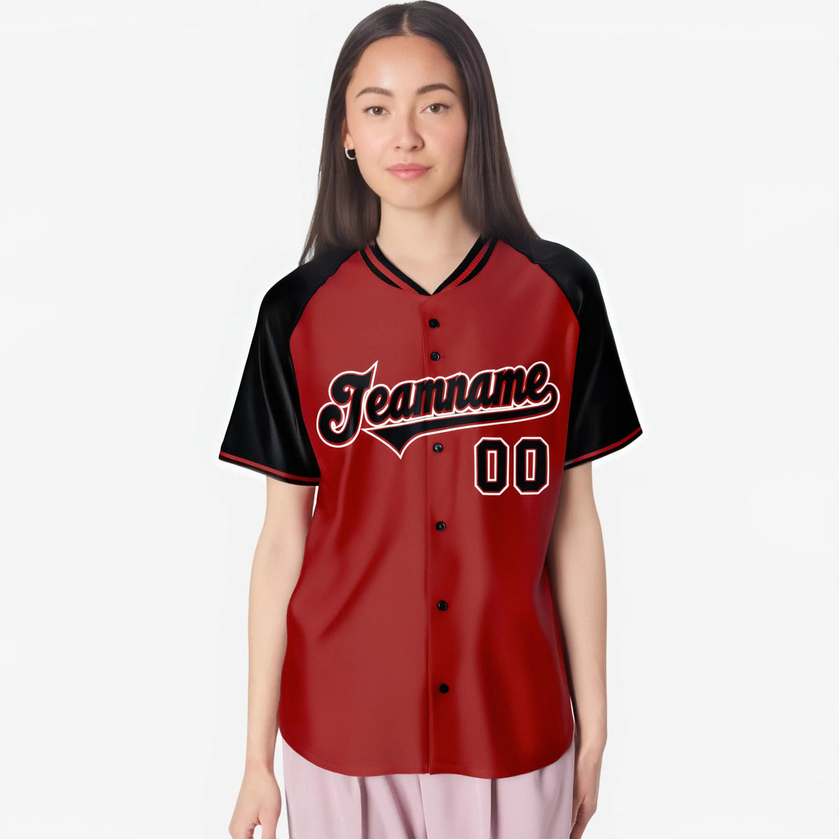 Custom Red Black White Authentic Colored Buttons Baseball Jersey