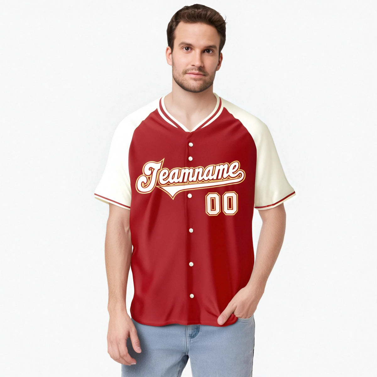 Custom Red Cream Authentic Colored Buttons Baseball Jersey