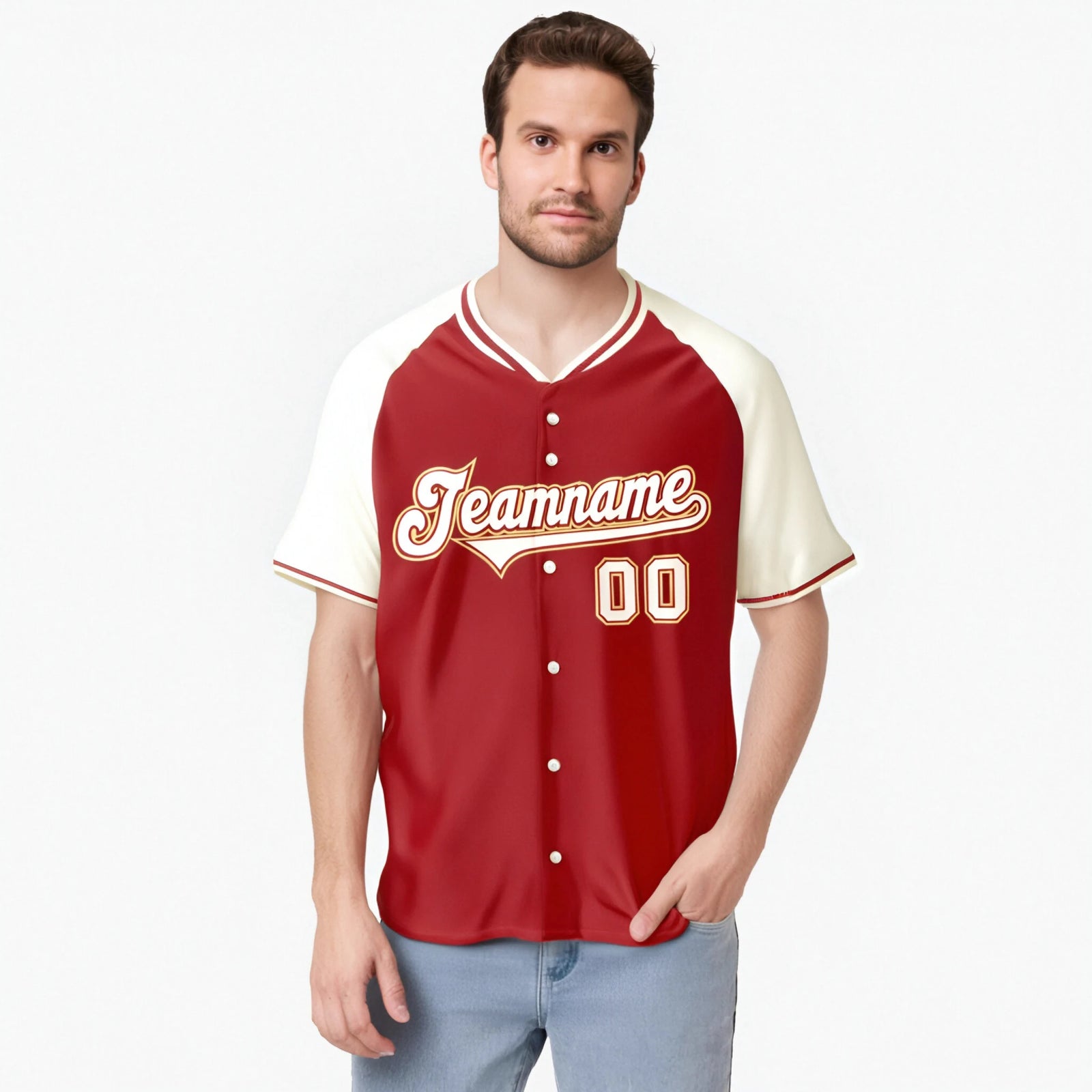 Custom Red Cream Authentic Colored Buttons Baseball Jersey