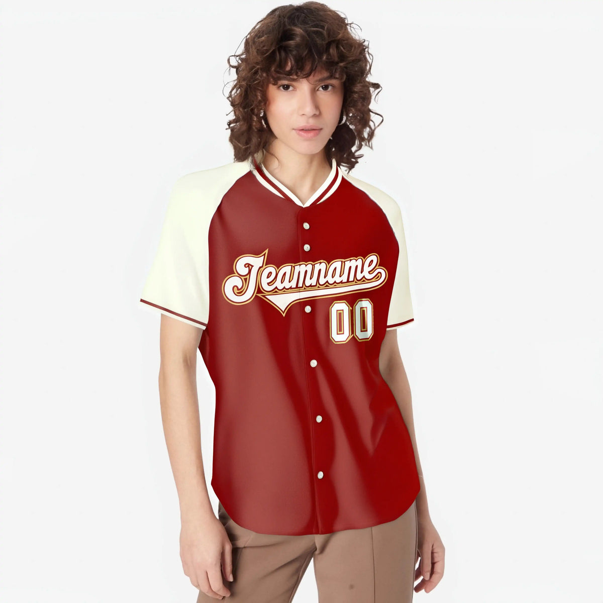 Custom Red Cream Authentic Colored Buttons Baseball Jersey
