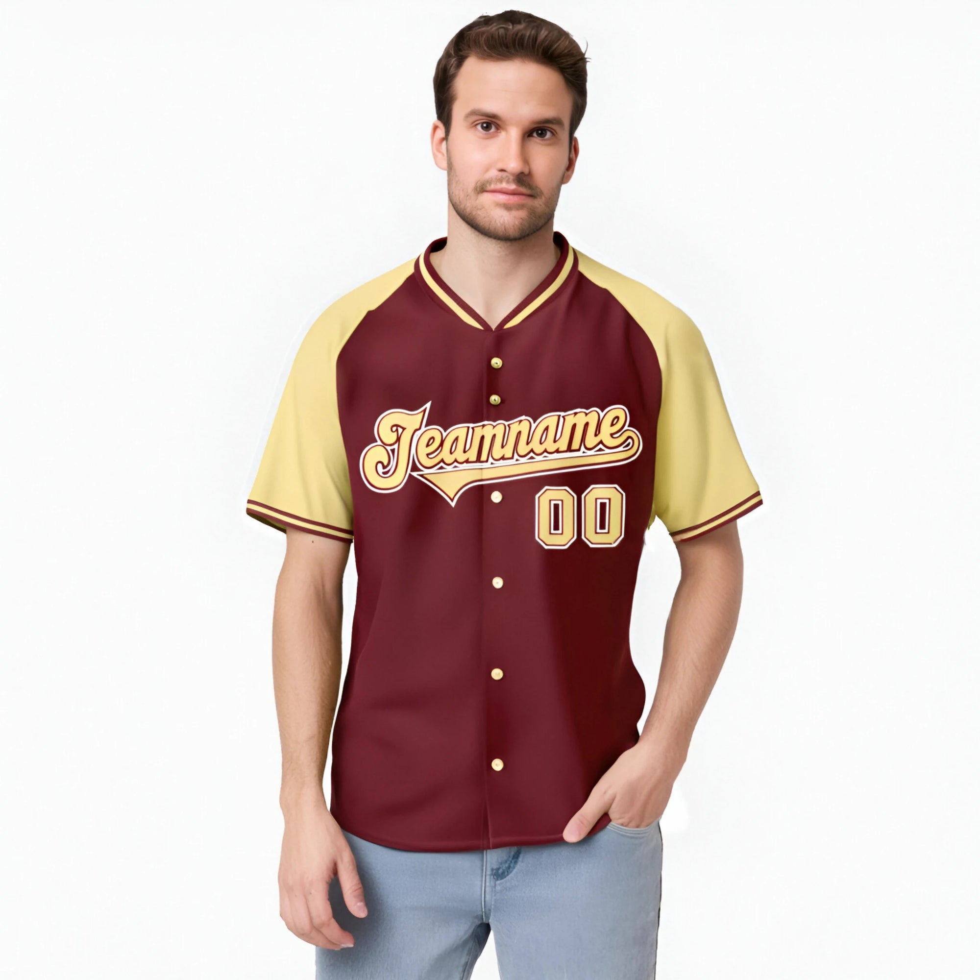 Custom Crimson Old Gold White Authentic Colored Buttons Baseball Jersey