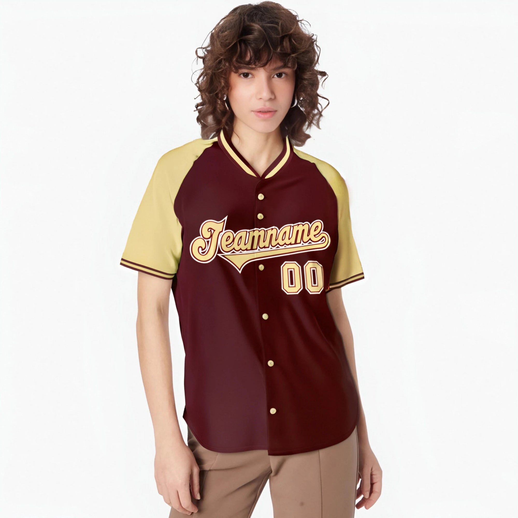 Custom Crimson Old Gold White Authentic Colored Buttons Baseball Jersey