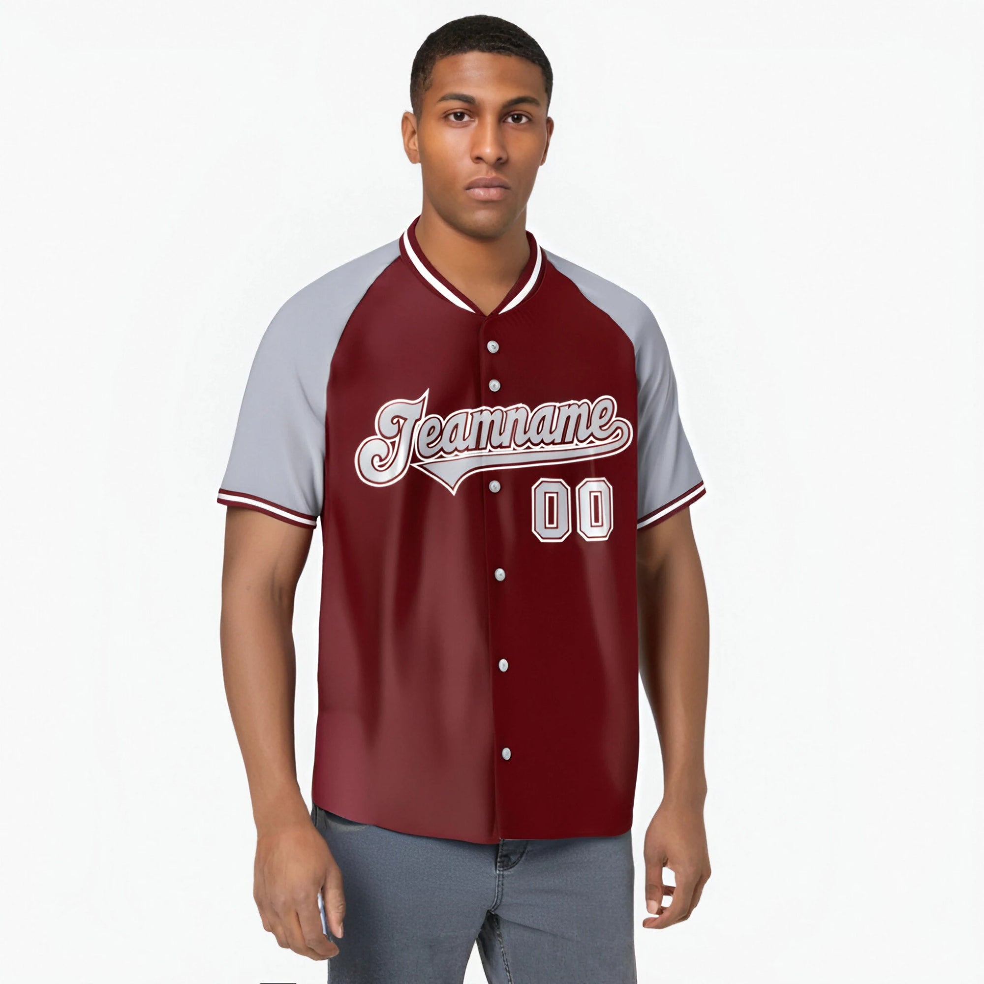 Custom Crimson Gray White Authentic Colored Buttons Baseball Jersey