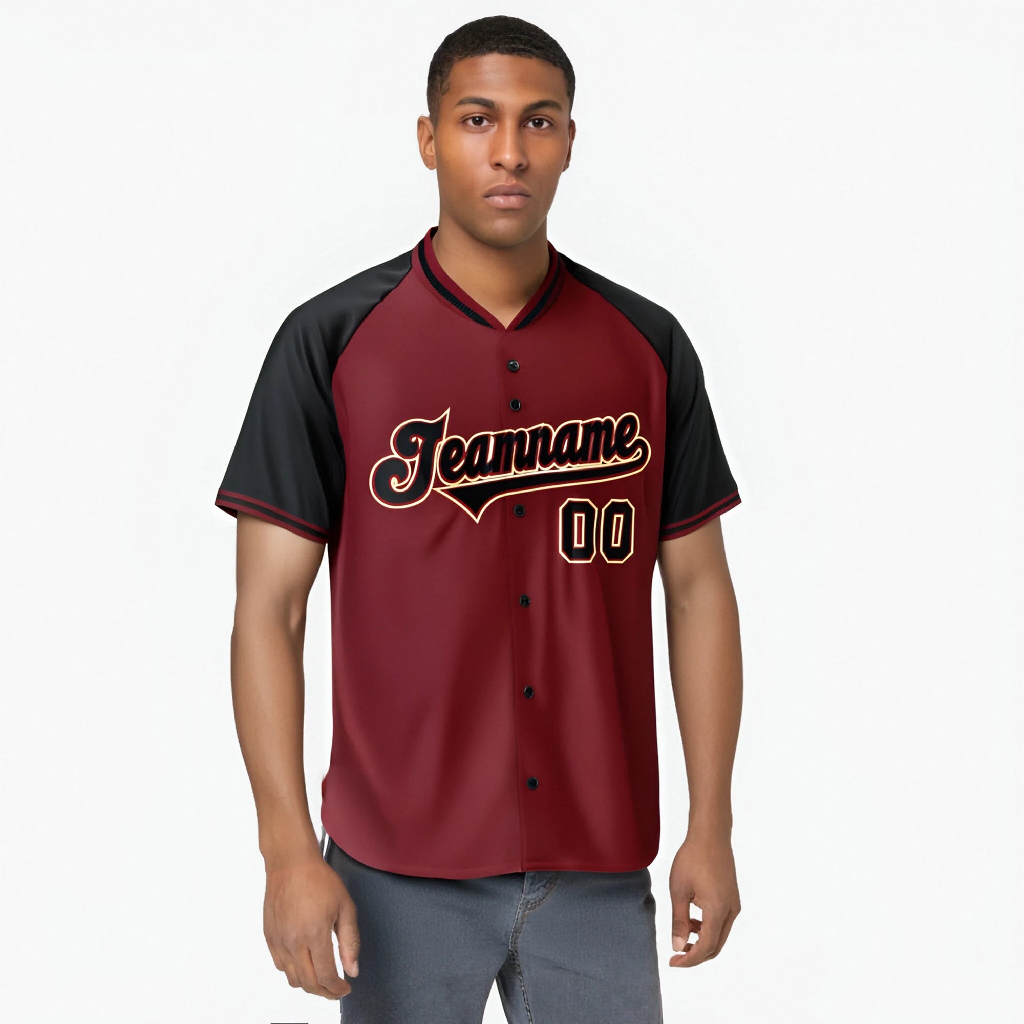 Custom Crimson Black Old Gold Authentic Colored Buttons Baseball Jersey