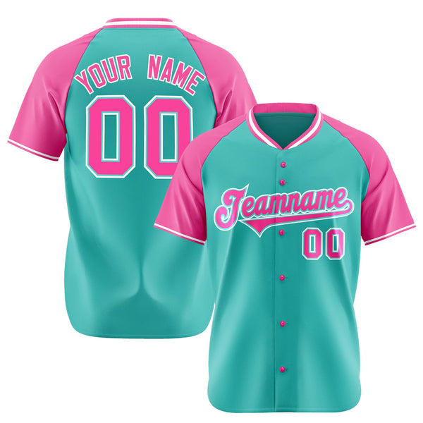 Custom Aqua Pink-White Authentic Colored Buttons Baseball Jersey