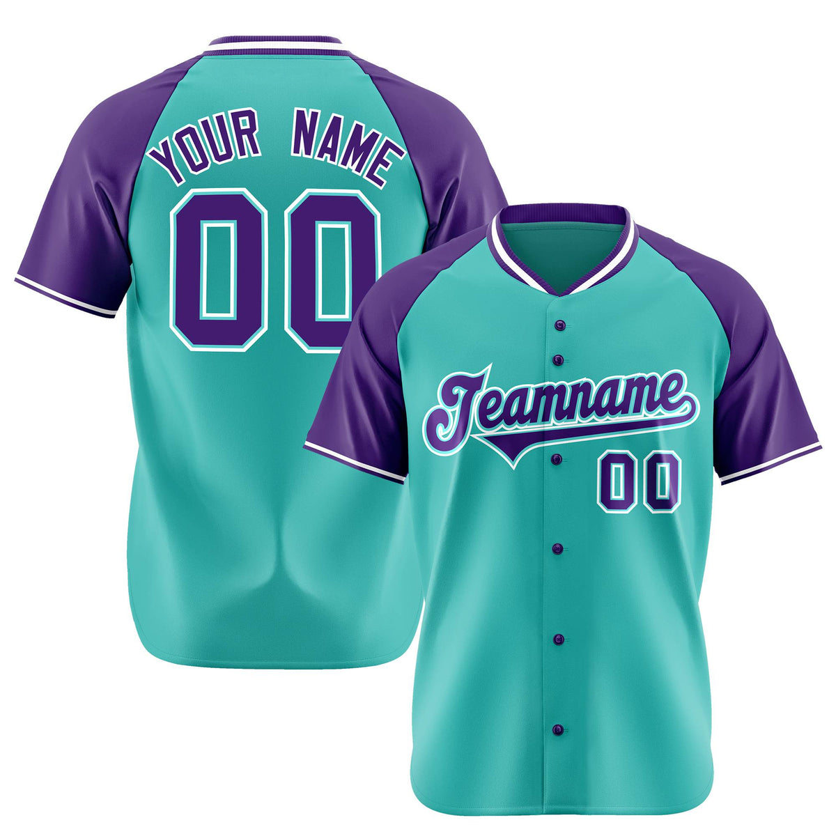 Custom Aqua Purple White Authentic Colored Buttons Baseball Jersey