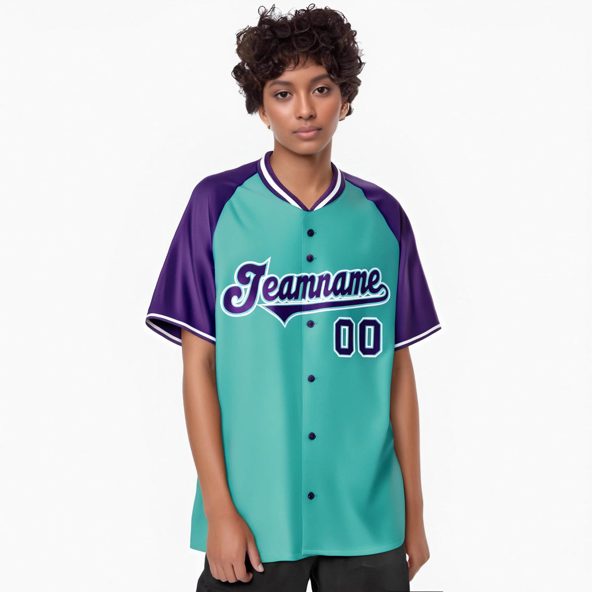 Custom Aqua Purple White Authentic Colored Buttons Baseball Jersey