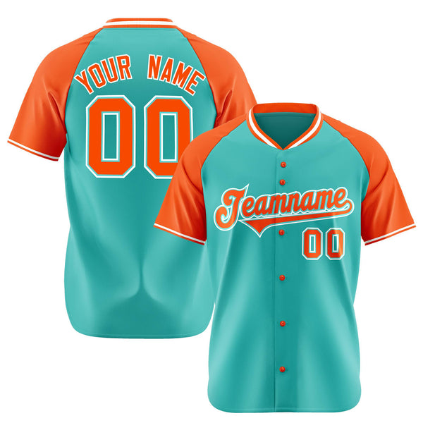 Custom Aqua Orange-White Authentic Colored Buttons Baseball Jersey