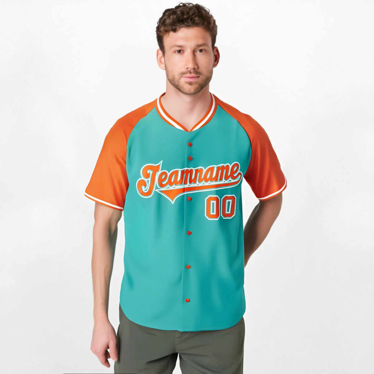 Custom Aqua Orange White Authentic Colored Buttons Baseball Jersey