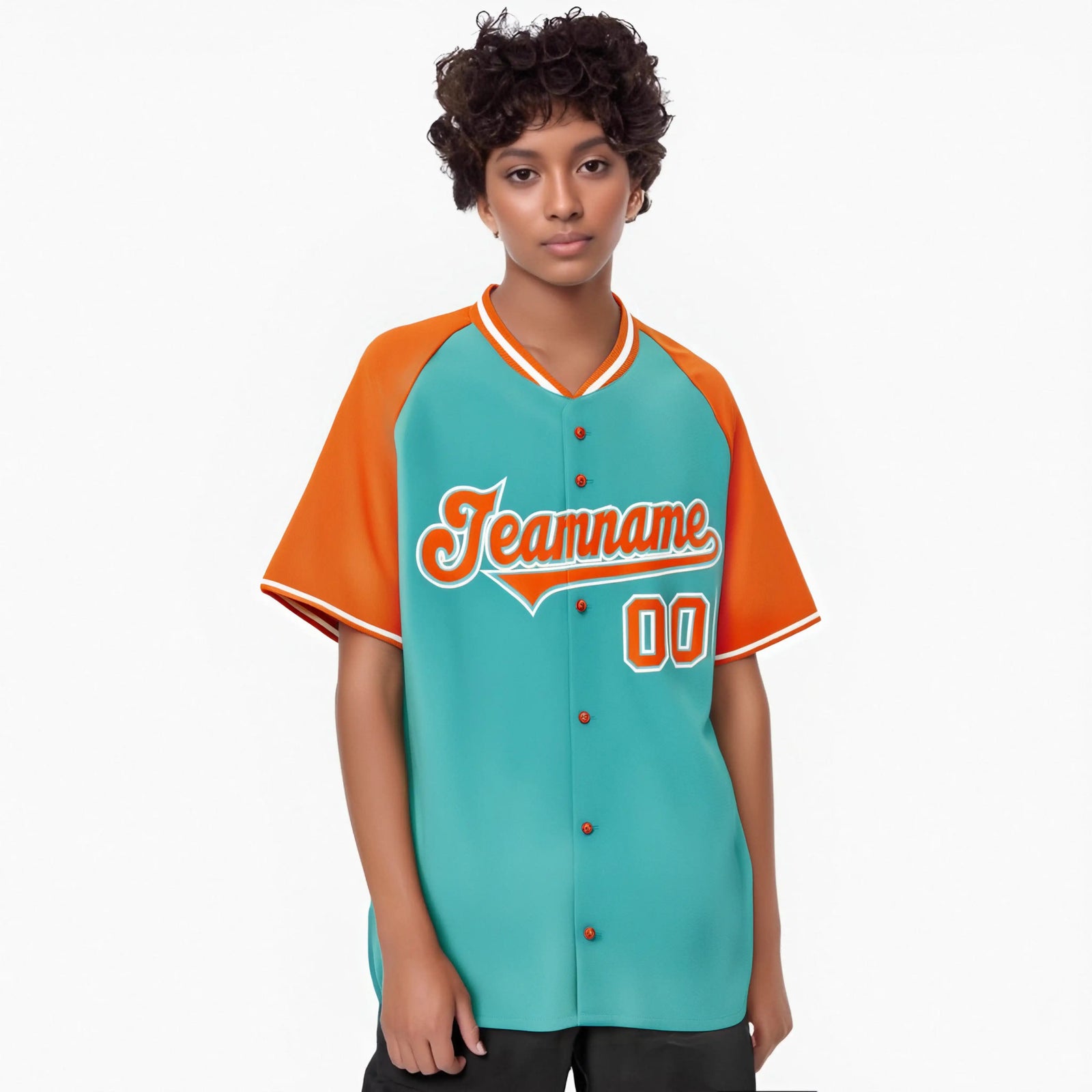 Custom Aqua Orange White Authentic Colored Buttons Baseball Jersey