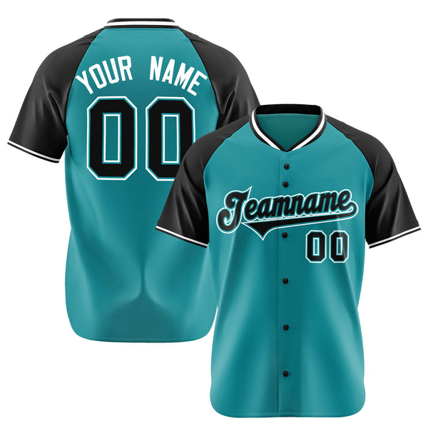 Custom Aqua Black-White Authentic Colored Buttons Baseball Jersey