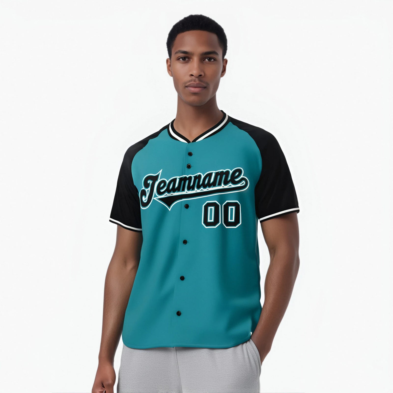 Custom Aqua Black White Authentic Colored Buttons Baseball Jersey