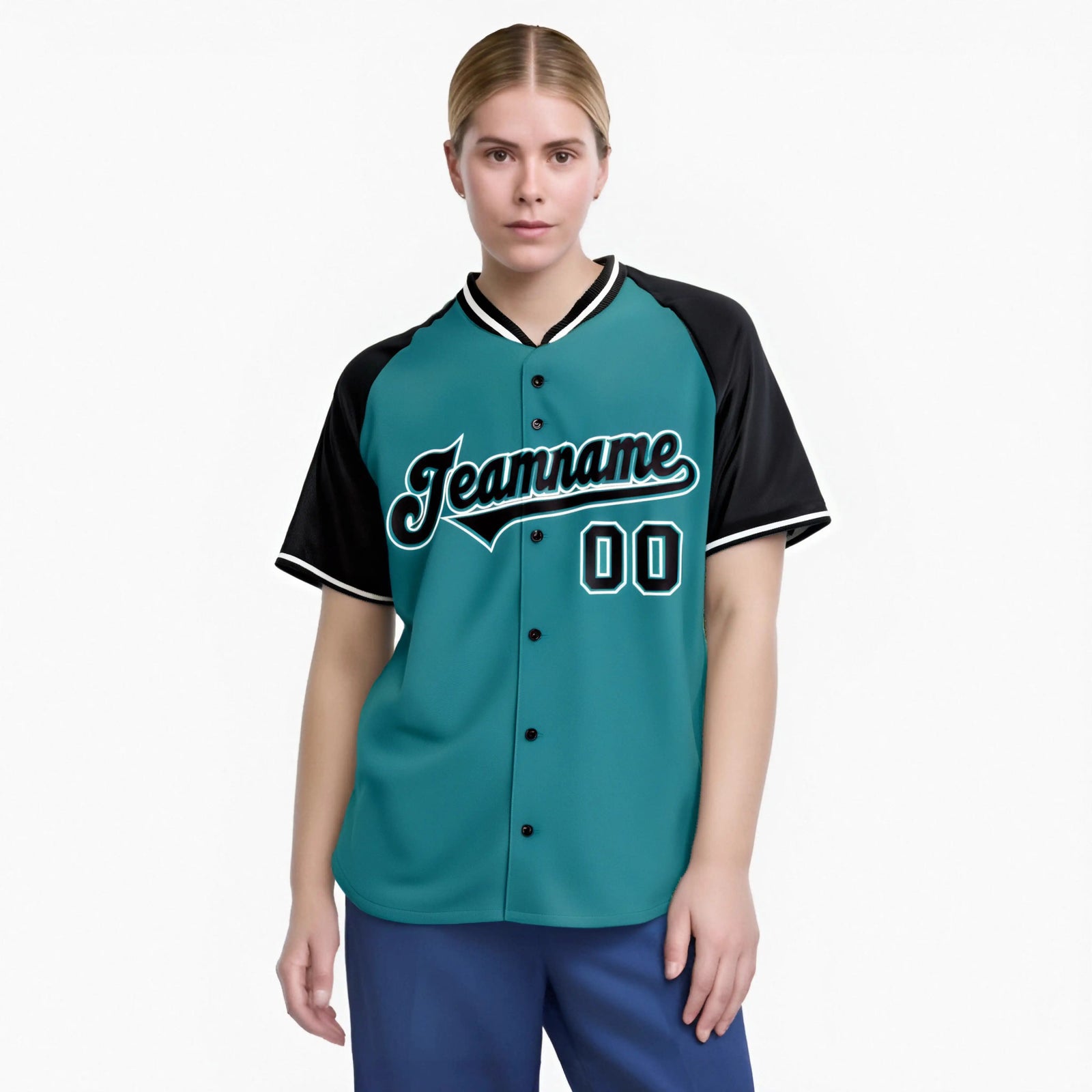 Custom Aqua Black White Authentic Colored Buttons Baseball Jersey