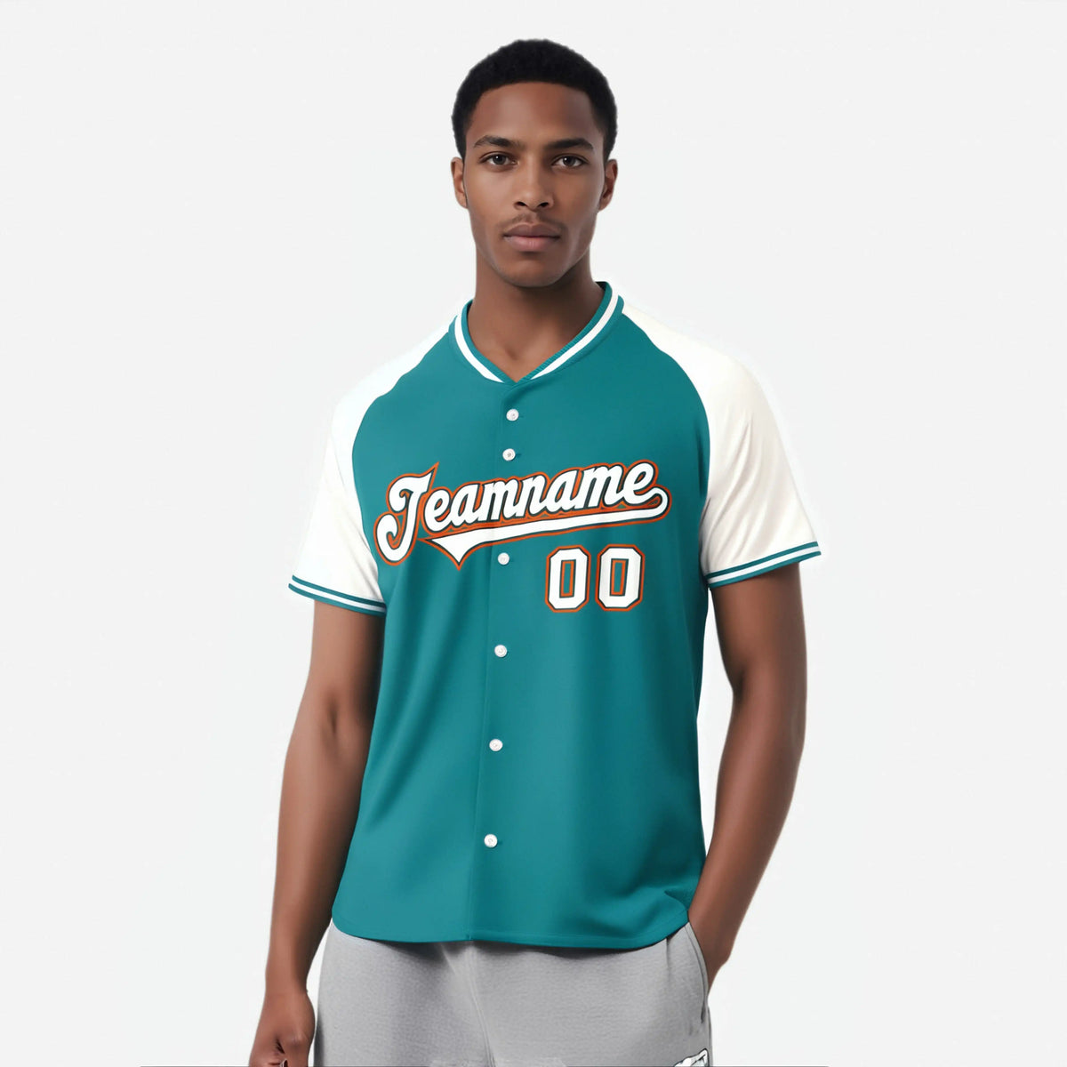 Custom Aqua White Orange Authentic Colored Buttons Baseball Jersey