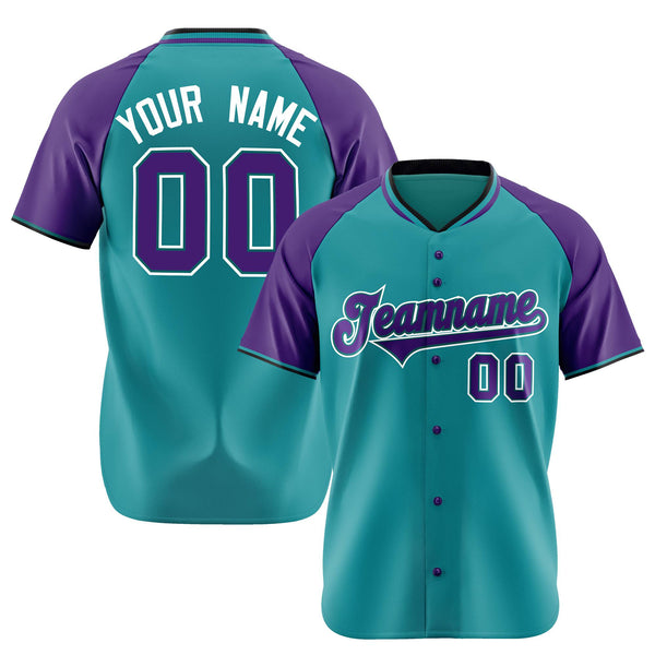 Custom Aqua Purple-White Authentic Colored Buttons Baseball Jersey