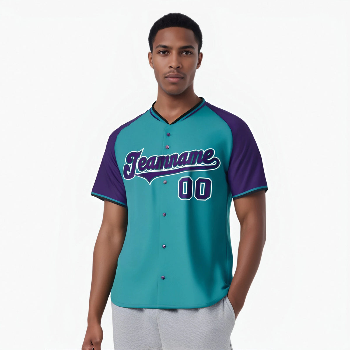 Custom Aqua Purple White Authentic Colored Buttons Baseball Jersey