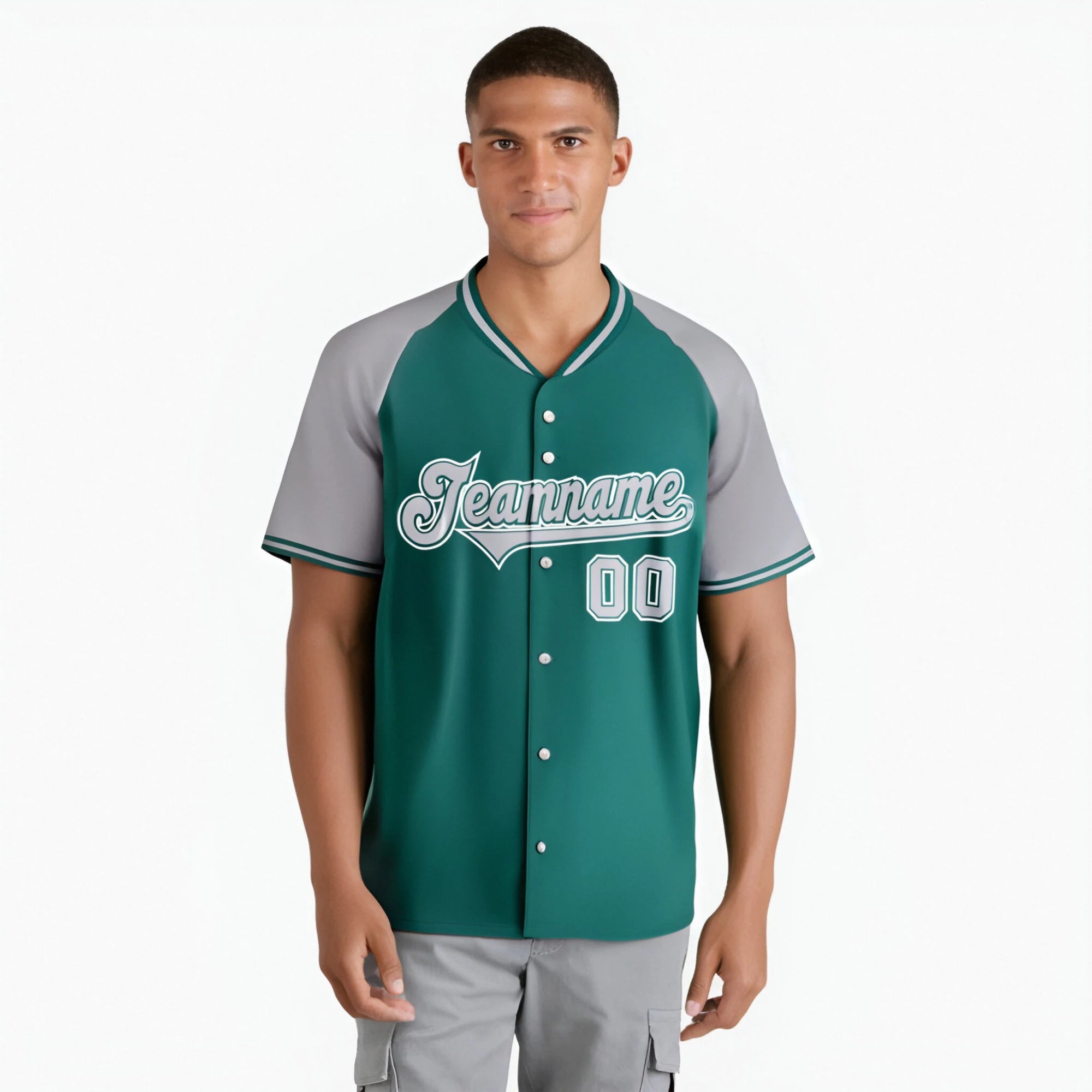 Custom Kelly Green Gray White Authentic Colored Buttons Baseball Jersey